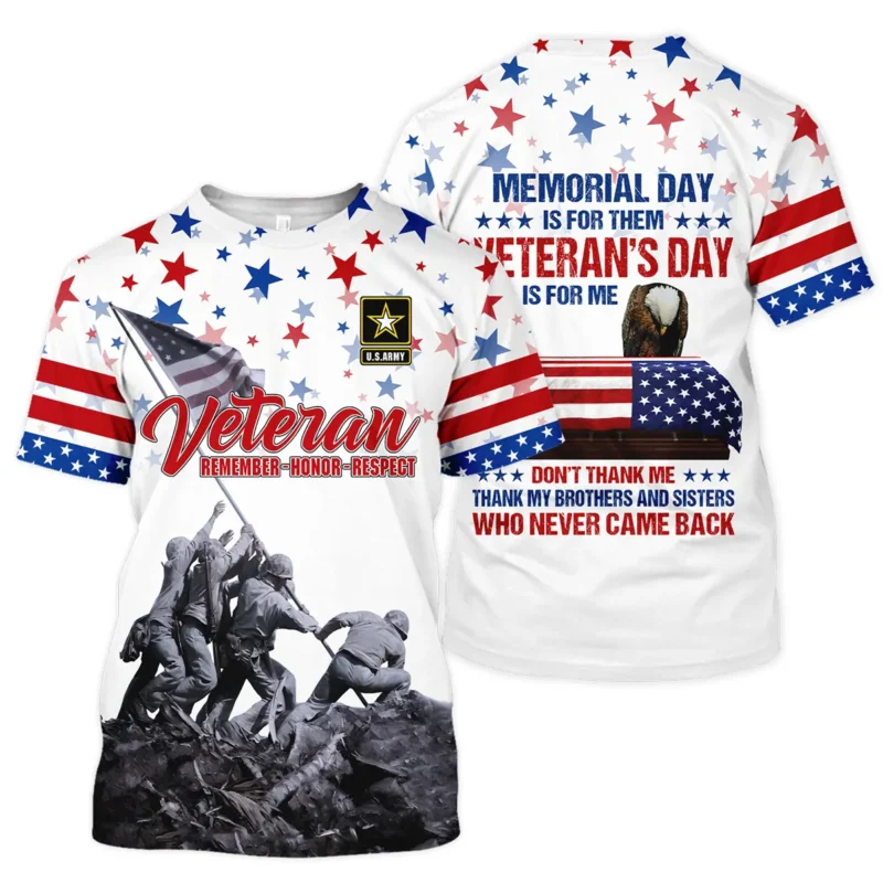 Veteran Memorial Day Remember Honor Respect U.S. Army Veterans All Over Prints Unisex T-Shirt