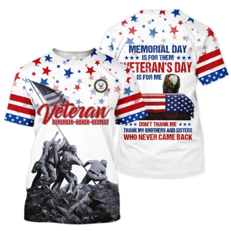 Veteran Memorial Day Remember Honor Respect U.S. Navy Veterans All Over Prints Unisex T-Shirt