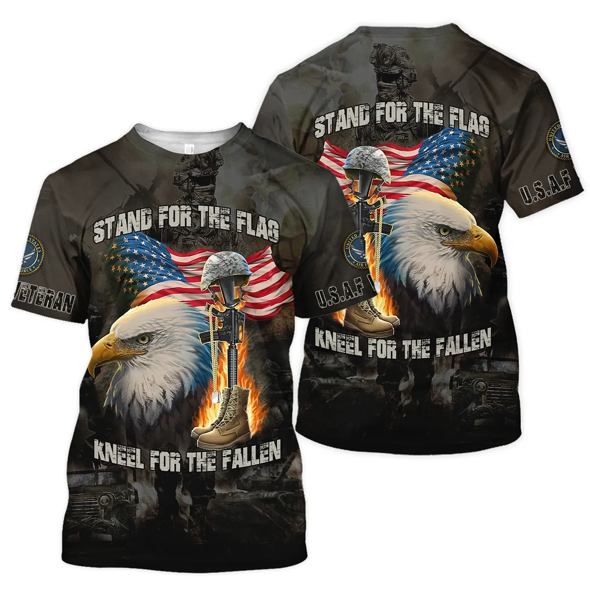 Veteran Stand For The Flag Kneel For The Fallen U.S. Air Force Veterans All Over Prints Unisex T-Shirt