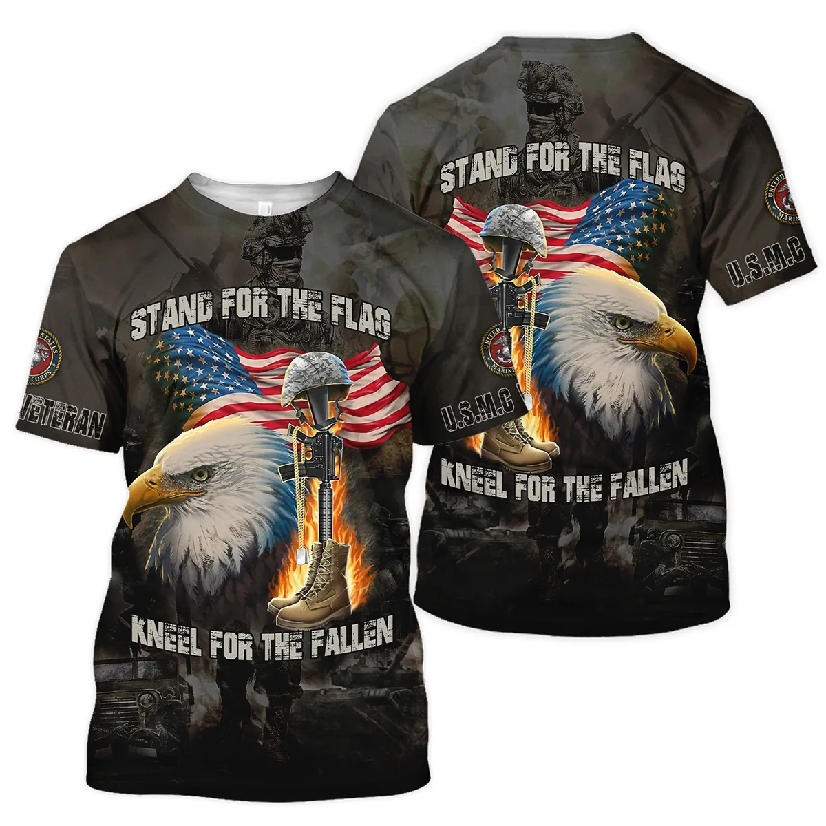 Veteran Stand For The Flag Kneel For The Fallen U.S. Marine Corps Veterans All Over Prints Unisex T-Shirt