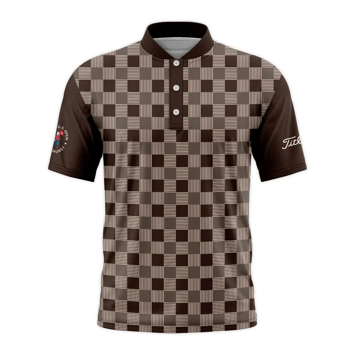 Golf Brown Square Pattern 124th U.S. Open Pinehurst Titleist Style Classic, Short Sleeve Round Neck Polo Shirt