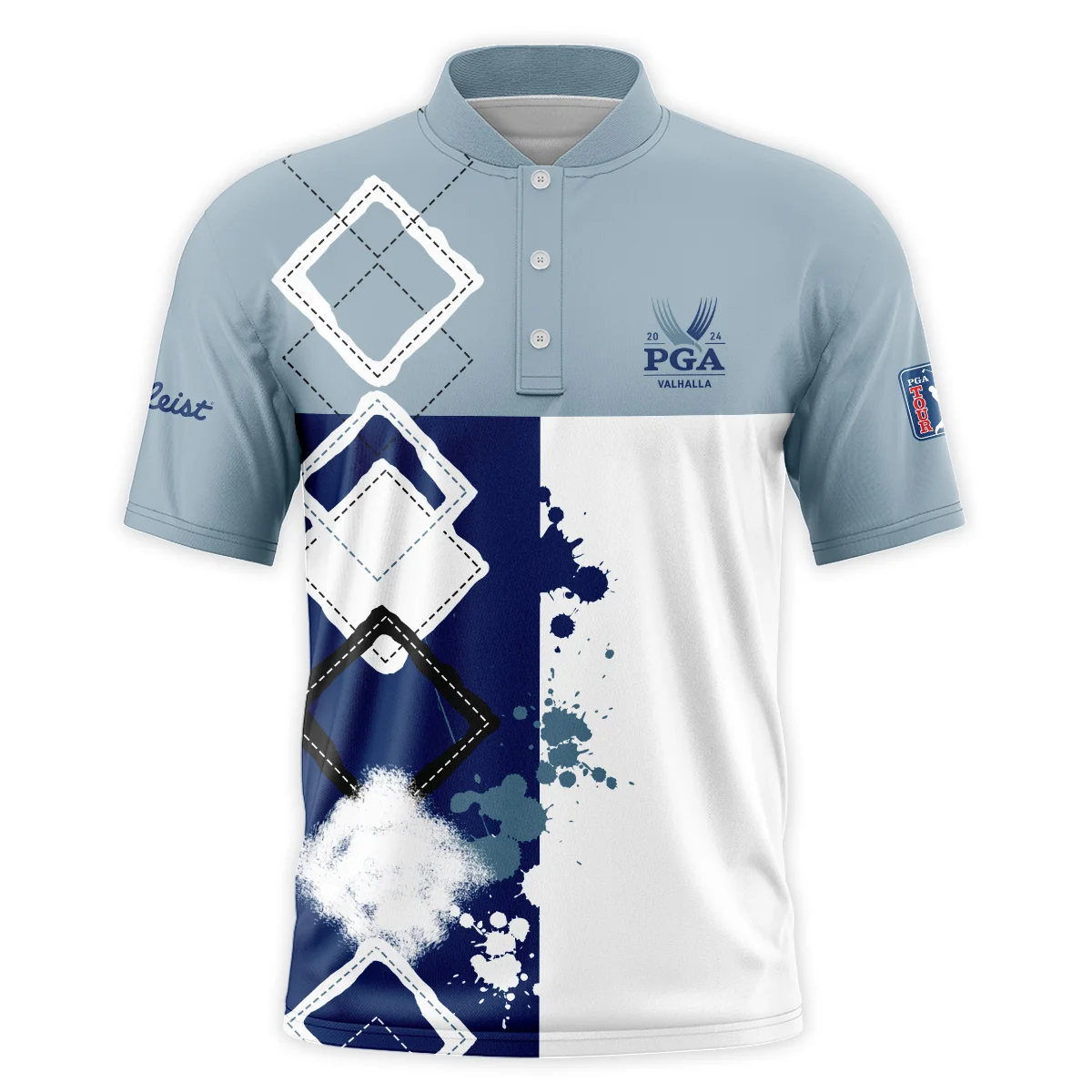 2024 PGA Championship Valhalla Titleist Blue White Brush Line Polo Shirt Mandarin Collar Polo Shirt