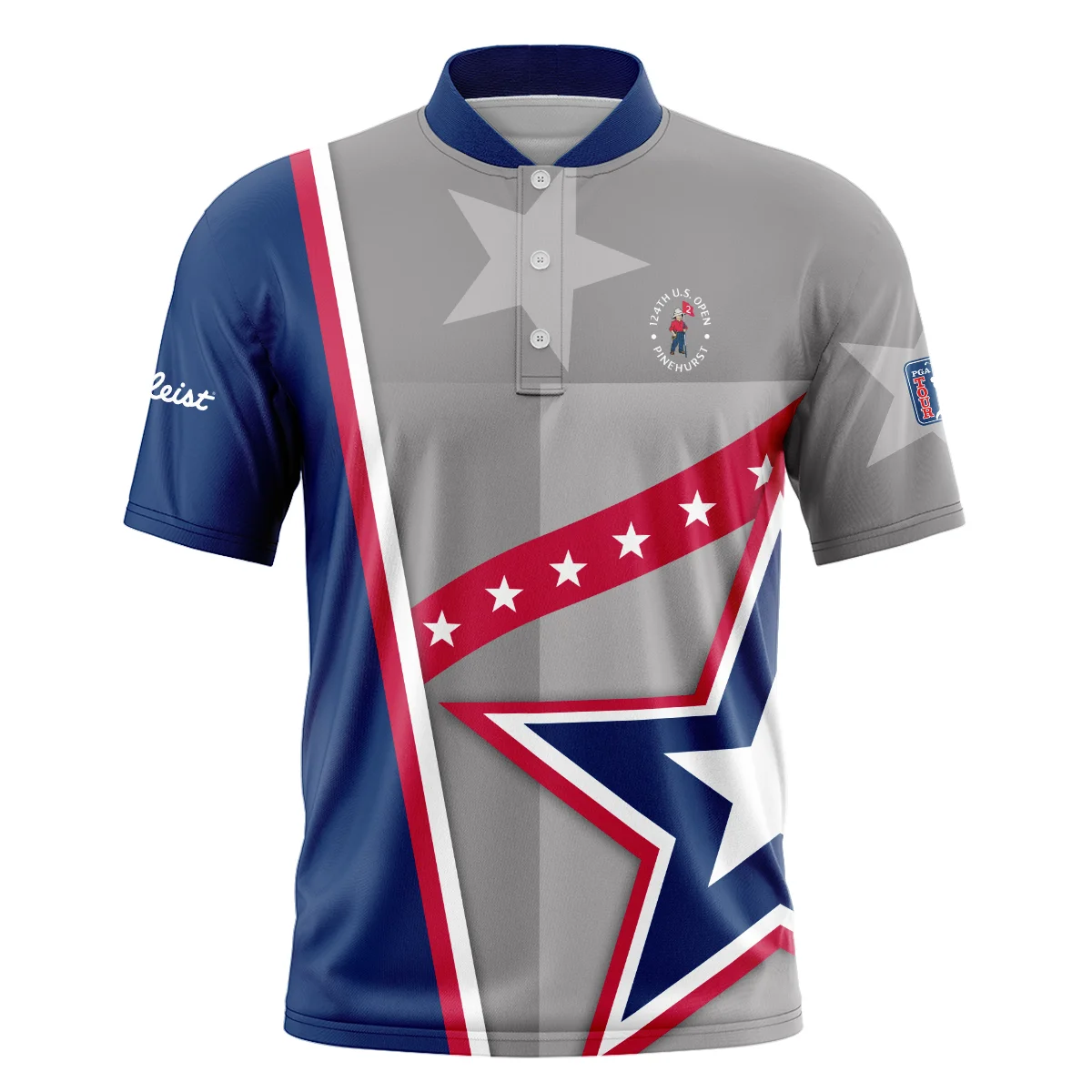 124th U.S. Open Pinehurst Titleist White Star Red Line Blue  Style Classic, Short Sleeve Round Neck Polo Shirt