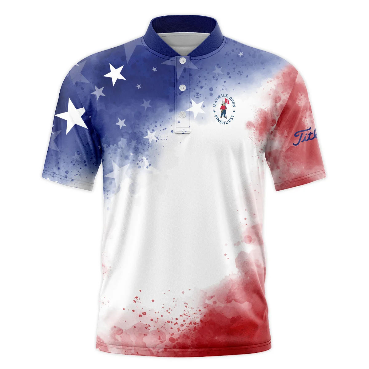 124th U.S. Open Pinehurst Titleist Blue Red Watercolor Star White Backgound Polo Shirt Style Classic Polo Shirt For Men