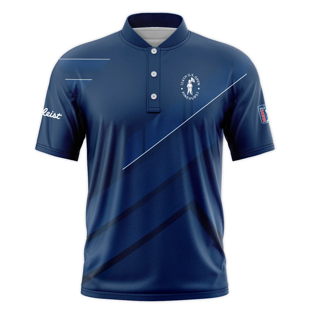 124th U.S. Open Pinehurst Dark Blue White Line Titleist Style Classic, Short Sleeve Round Neck Polo Shirt