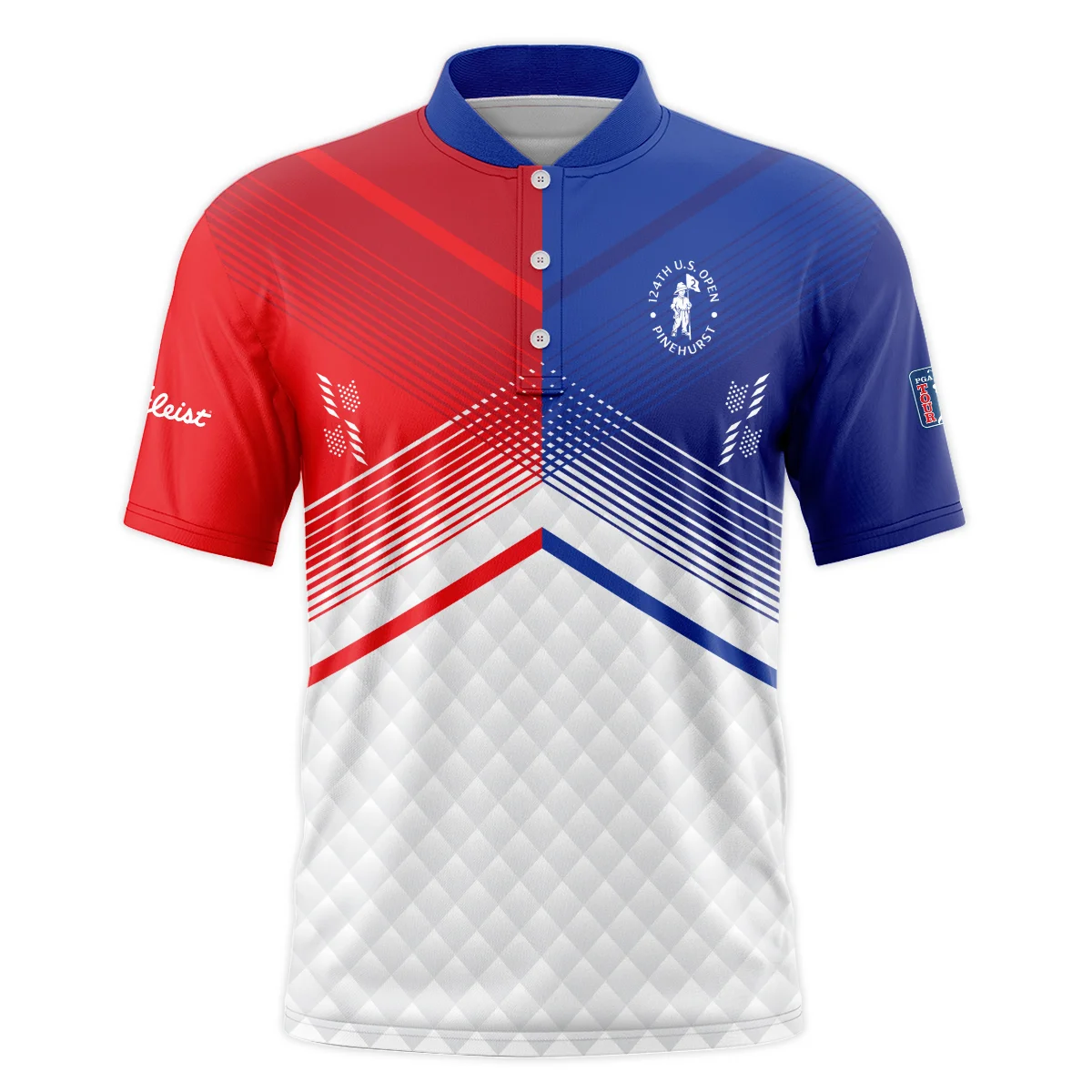 Titleist 124th U.S. Open Pinehurst Blue Red Line White Abstract Style Classic, Short Sleeve Round Neck Polo Shirt