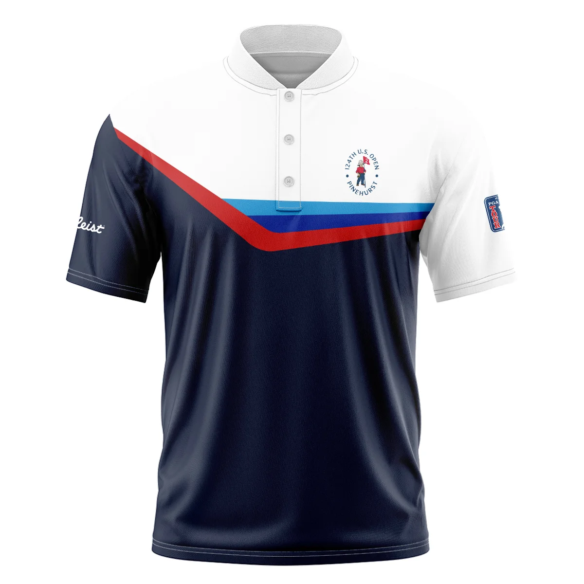 124th U.S. Open Pinehurst Golf Blue Red Line White Pattern Titleist Zipper Polo Shirt Style Classic Zipper Polo Shirt For Men