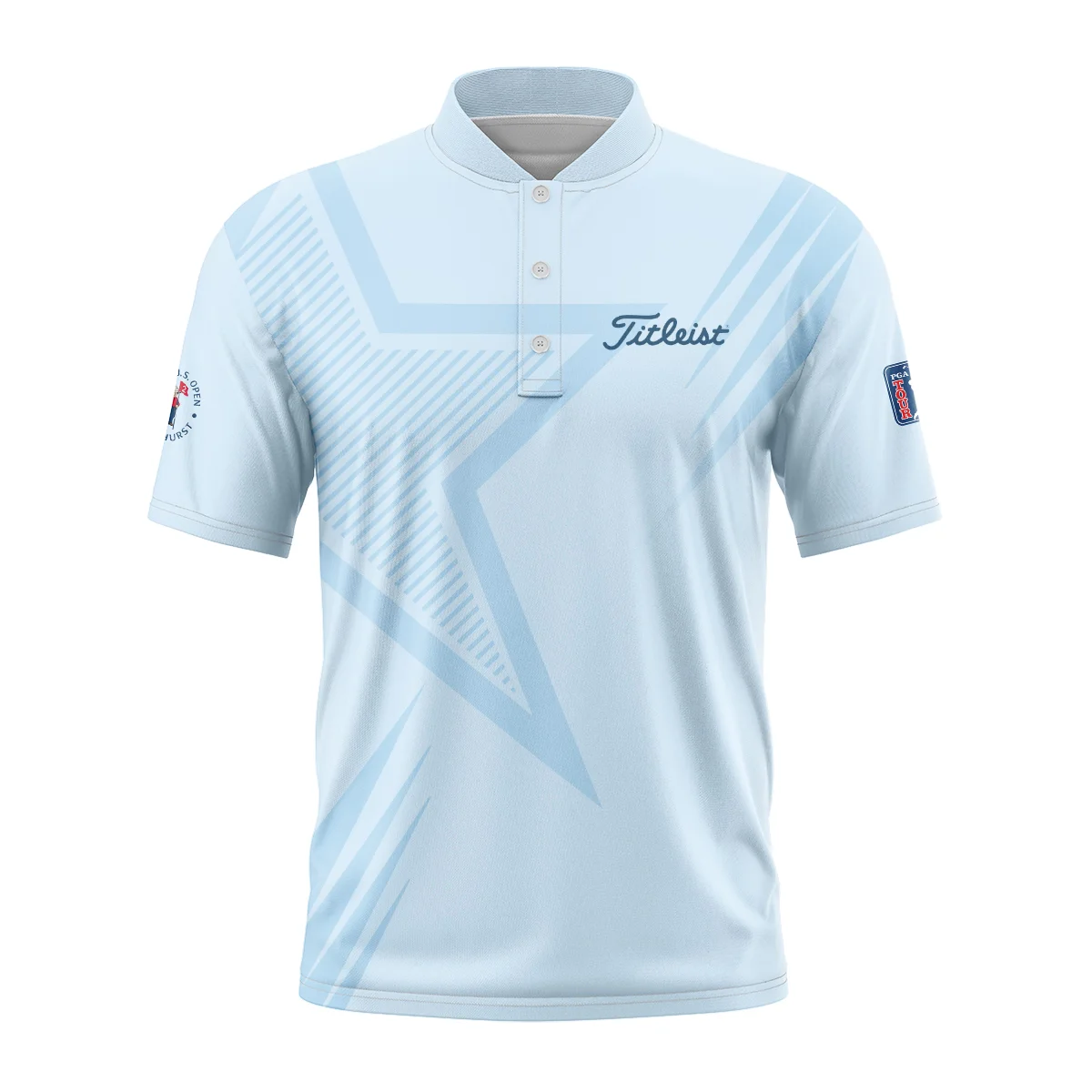 124th U.S. Open Pinehurst Golf Star Line Pattern Light Blue Titleist Polo Shirt Mandarin Collar Polo Shirt