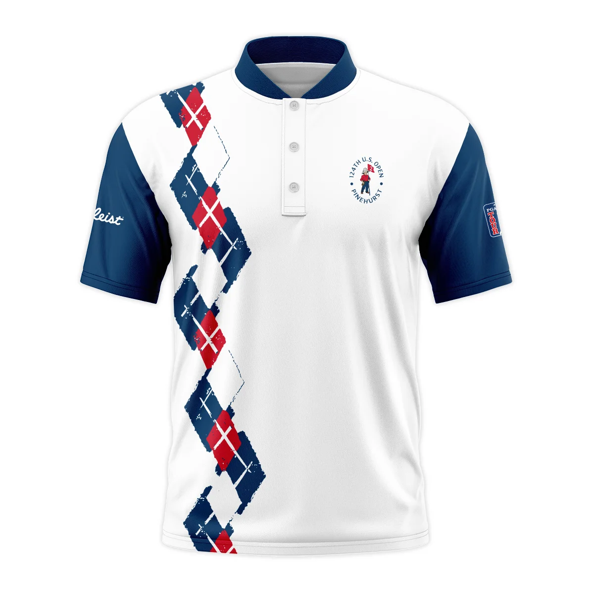 Golf Sport Pattern Blue Mix Color 124th U.S. Open Pinehurst Titlest Zipper Polo Shirt Style Classic