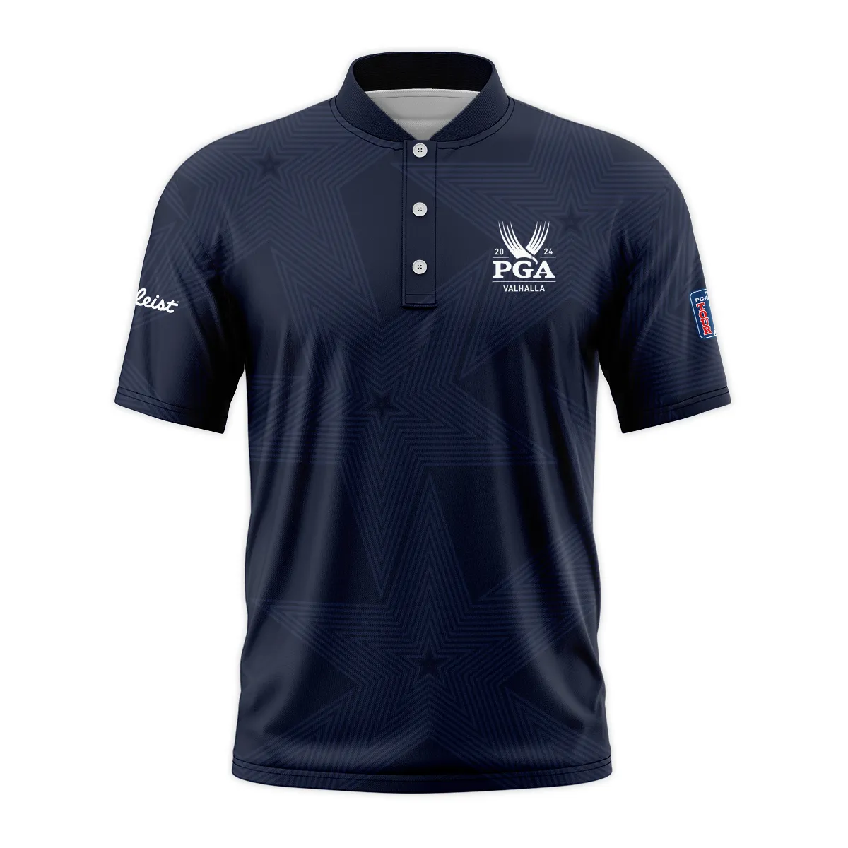 Golf Navy Color Star Pattern 2024 PGA Championship Valhalla Titlest Style Classic, Short Sleeve Round Neck Polo Shirt
