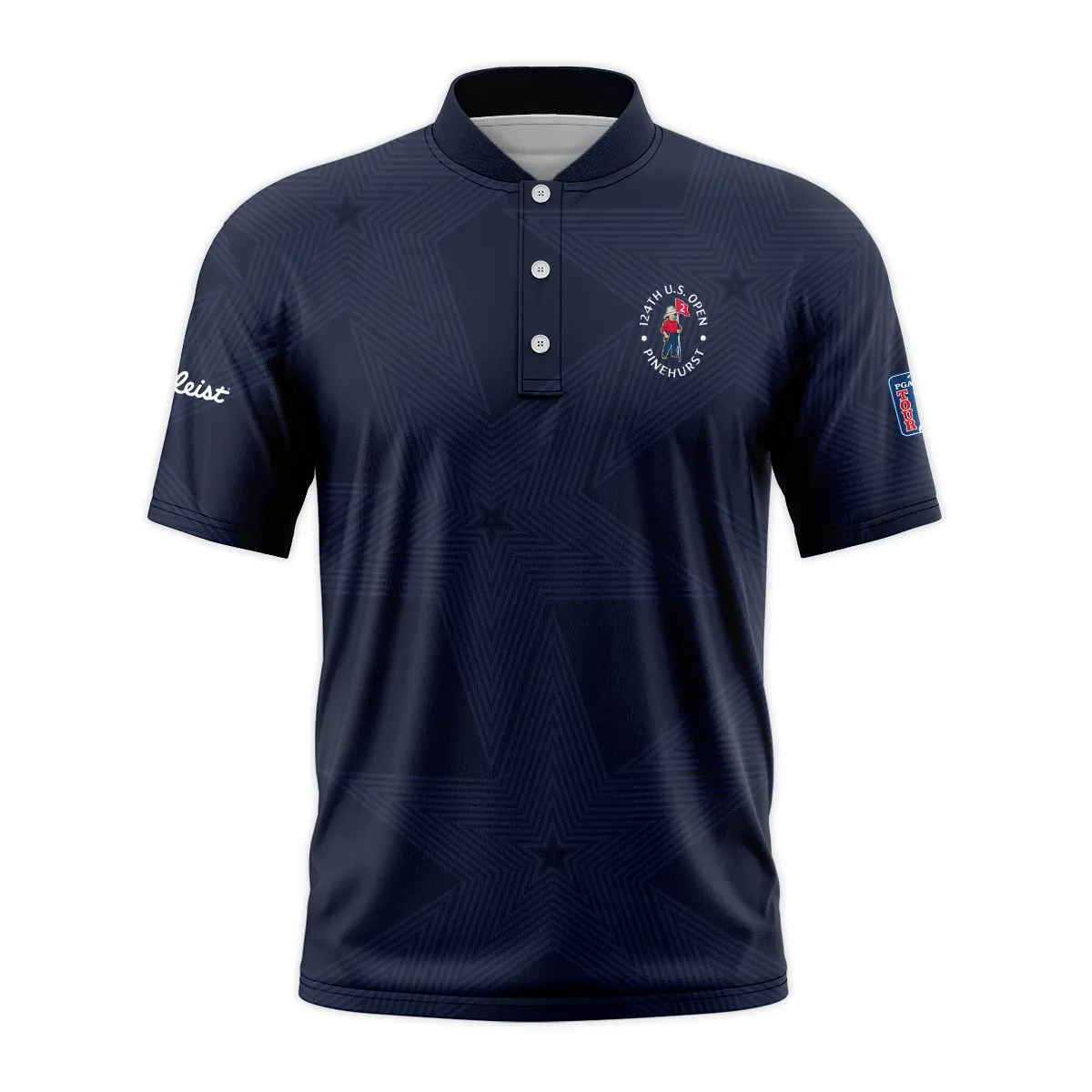 Golf Navy Color Star Pattern 124th U.S. Open Pinehurst Titlest Style Classic, Short Sleeve Round Neck Polo Shirt