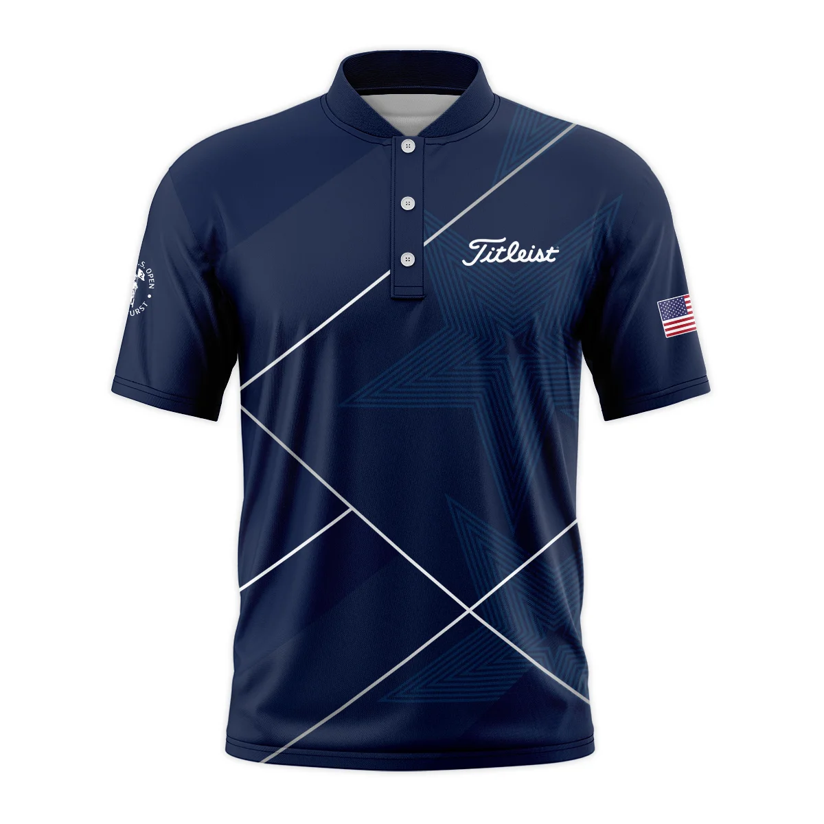 Golf Sport Pattern Blue Mix 124th U.S. Open Pinehurst Titlest Style Classic, Short Sleeve Round Neck Polo Shirt