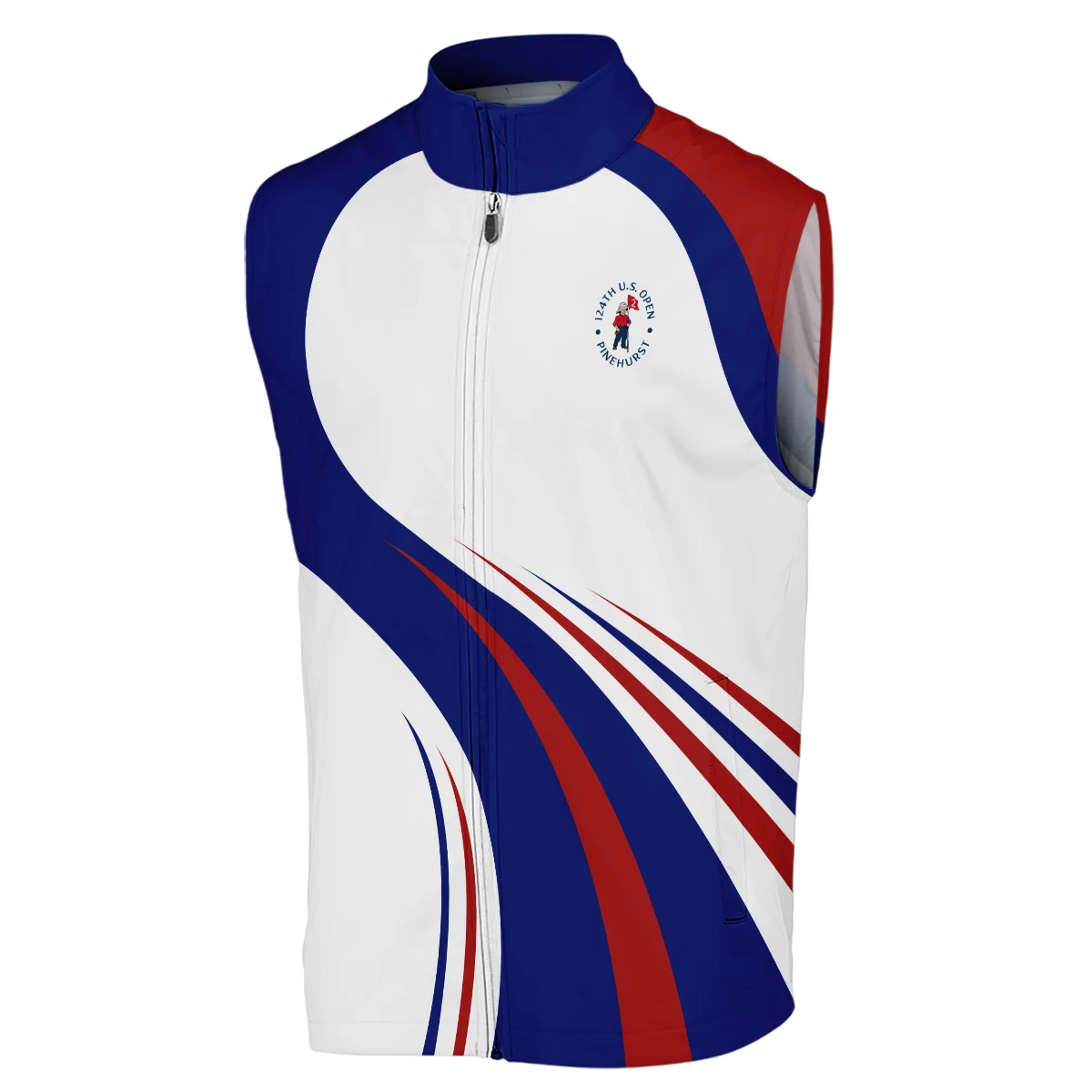 Titleist 124th U.S. Open Pinehurst Golf Blue Red White Background Zipper Polo Shirt Style Classic Zipper Polo Shirt For Men