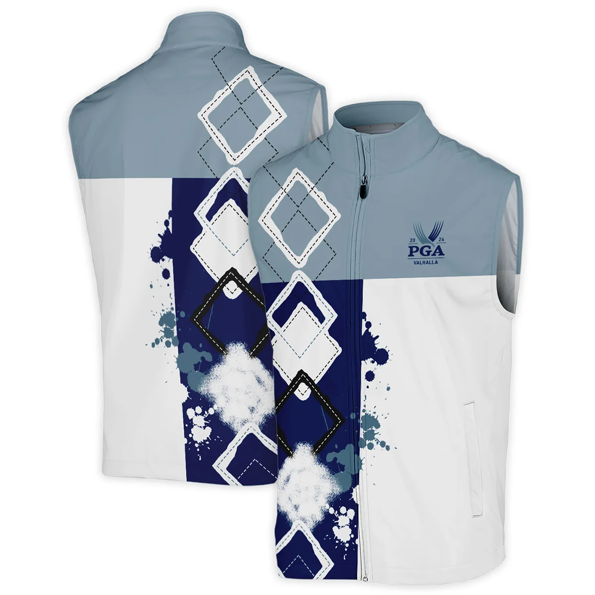 2024 PGA Championship Valhalla Titleist Blue White Brush Line Vneck Polo Shirt Style Classic Polo Shirt For Men