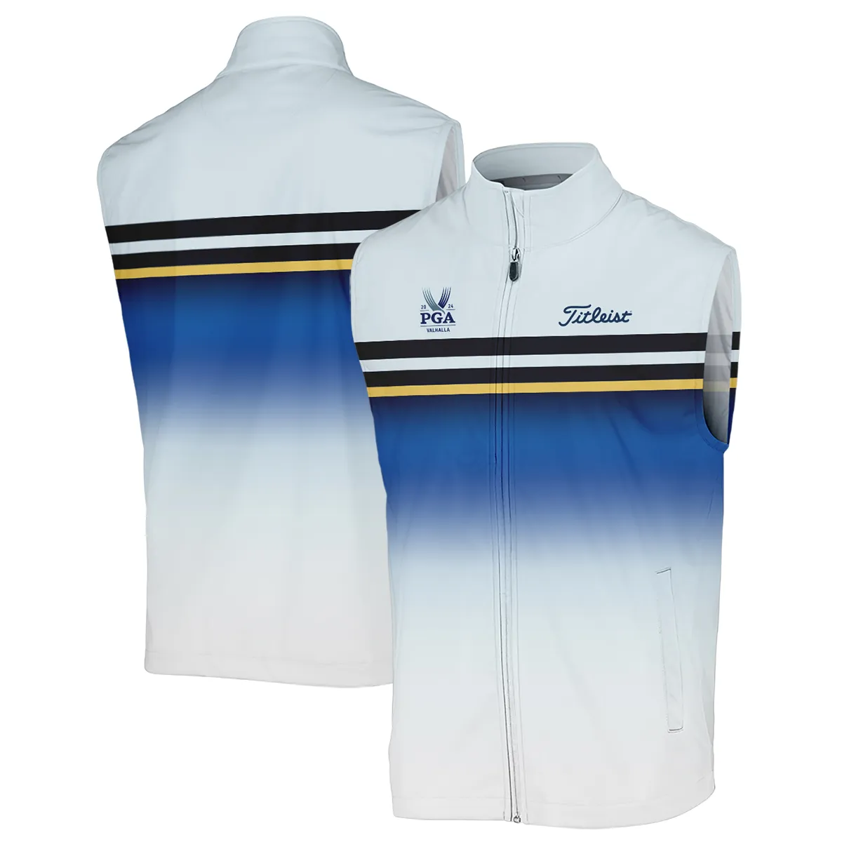 Golf 2024 PGA Championship Titleist Sleeveless Jacket Sports Light Blue Black Stripe All Over Print Sleeveless Jacket