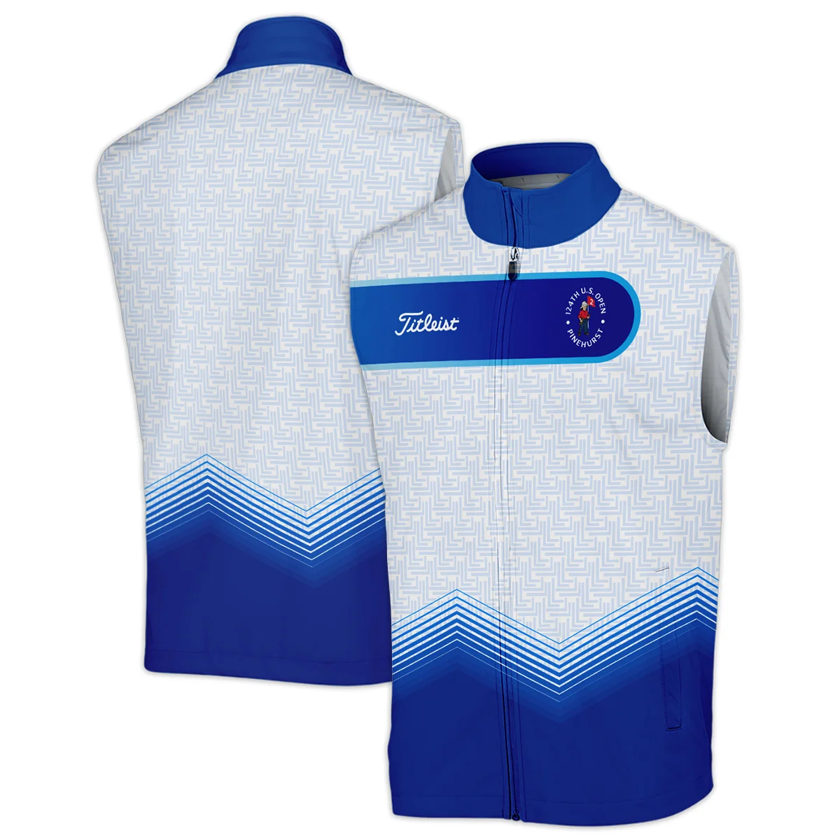 124th U.S. Open Pinehurst Blue Gradient Pattern White  Titleist Vneck Polo Shirt Style Classic
