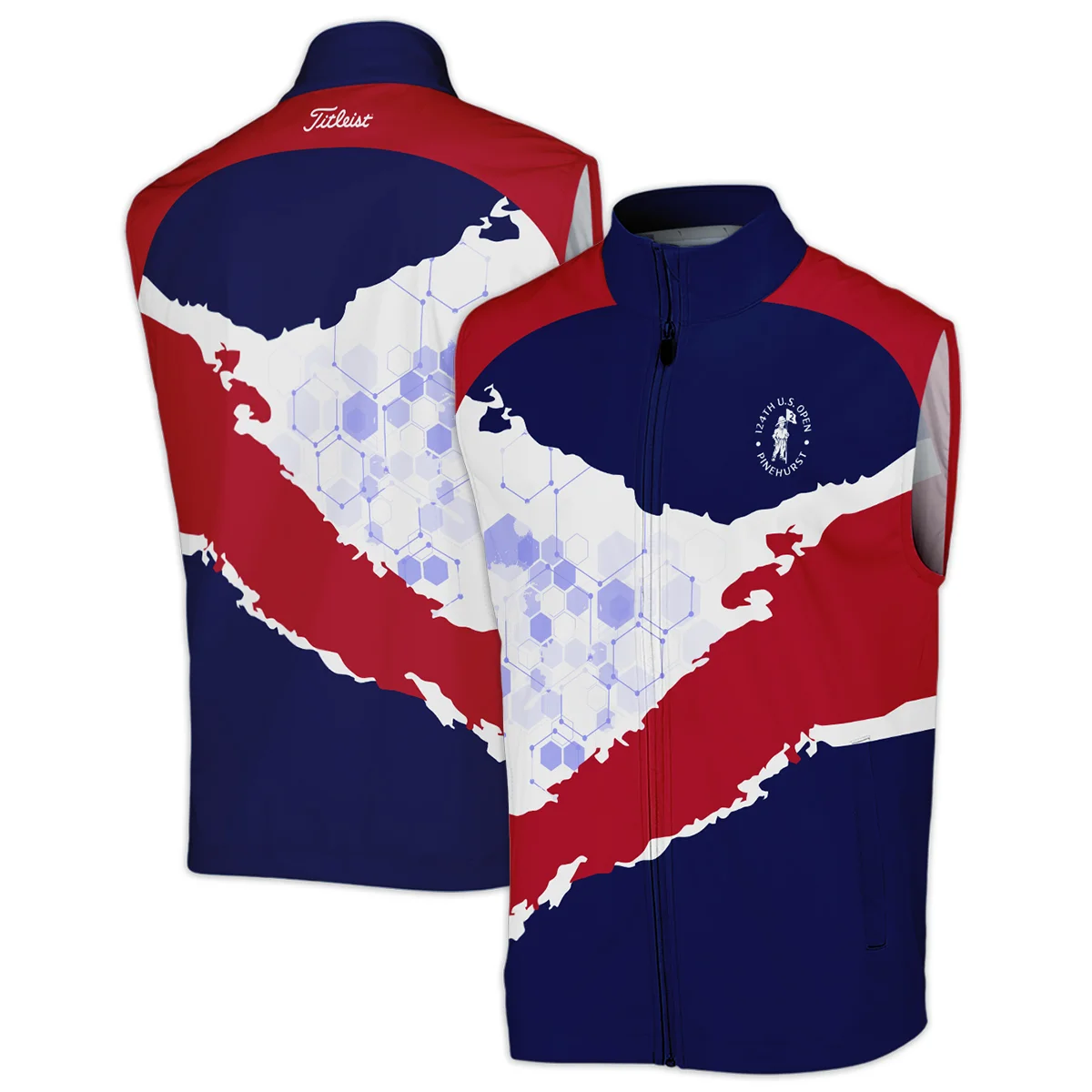 Titleist 124th U.S. Open Pinehurst Red Dark Blue White Abstract Background Style Classic, Short Sleeve Round Neck Polo Shirt