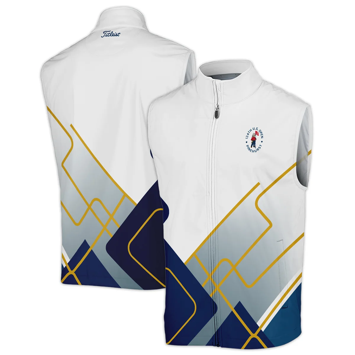 124th U.S. Open Pinehurst Blue Yellow Line White Titleist Style Classic, Short Sleeve Round Neck Polo Shirt