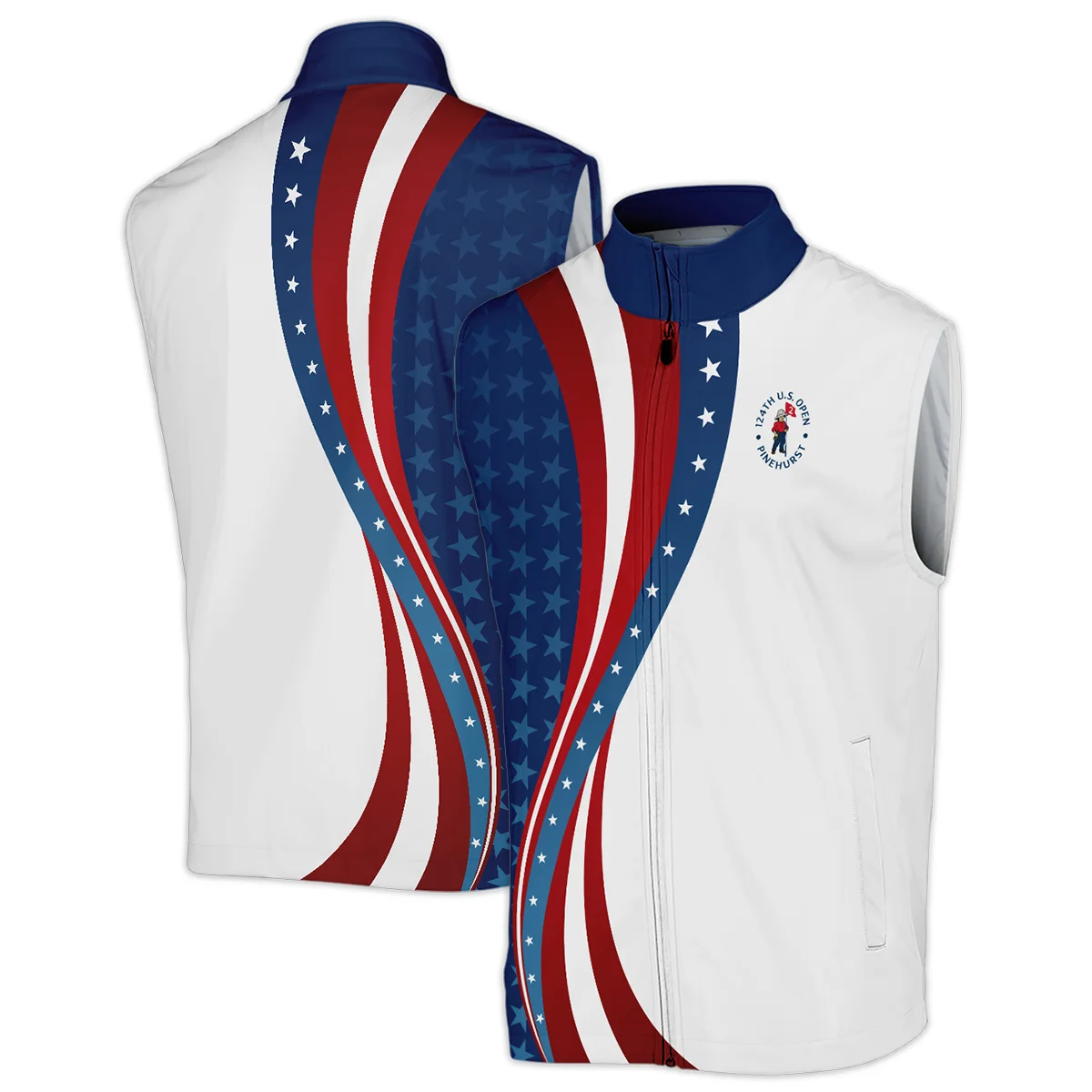 124th U.S. Open Pinehurst Blue Gradient Red White Star Titleist Style Classic, Short Sleeve Round Neck Polo Shirt