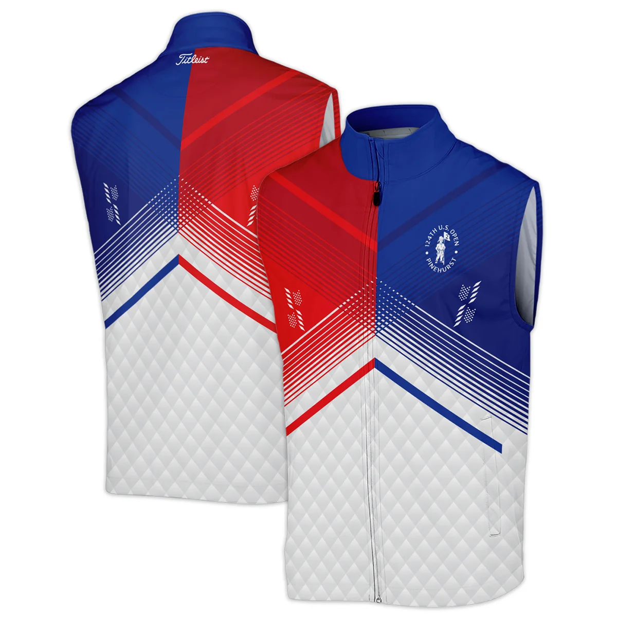 Titleist 124th U.S. Open Pinehurst Blue Red Line White Abstract Zipper Polo Shirt Style Classic