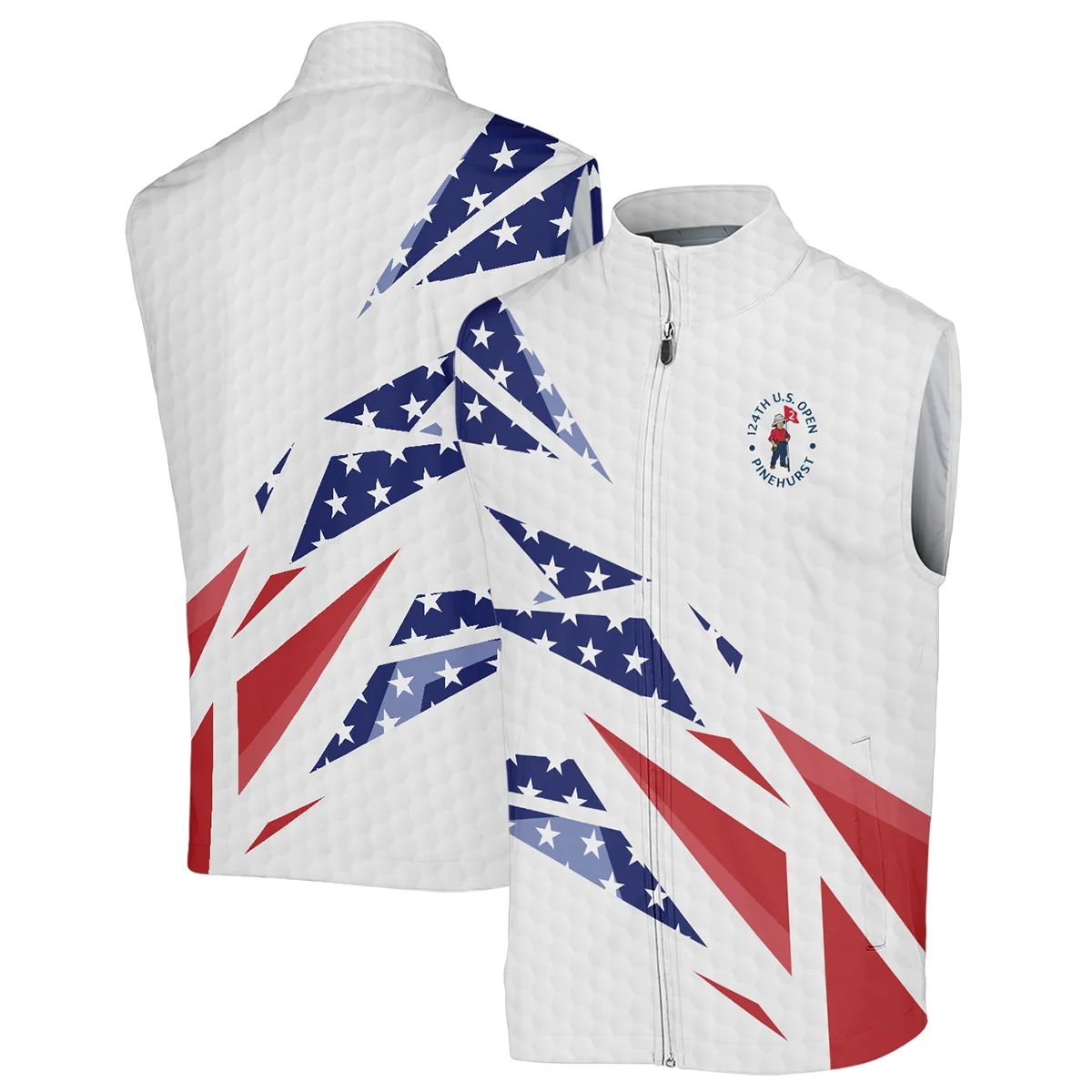 124th U.S. Open Pinehurst Titleist Zipper Polo Shirt Golf Pattern White USA Flag All Over Print Zipper Polo Shirt For Men