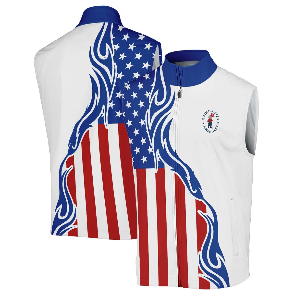 Golf Sport Titleist 124th U.S. Open Pinehurst Hawaiian Shirt USA Flag Pattern Blue White All Over Print Oversized Hawaiian Shirt