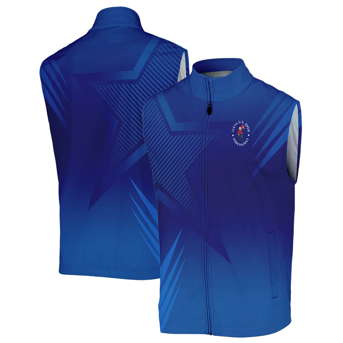 124th U.S. Open Pinehurst No.2 Titleist Zipper Polo Shirt Dark Blue Gradient Star Pattern Zipper Polo Shirt For Men