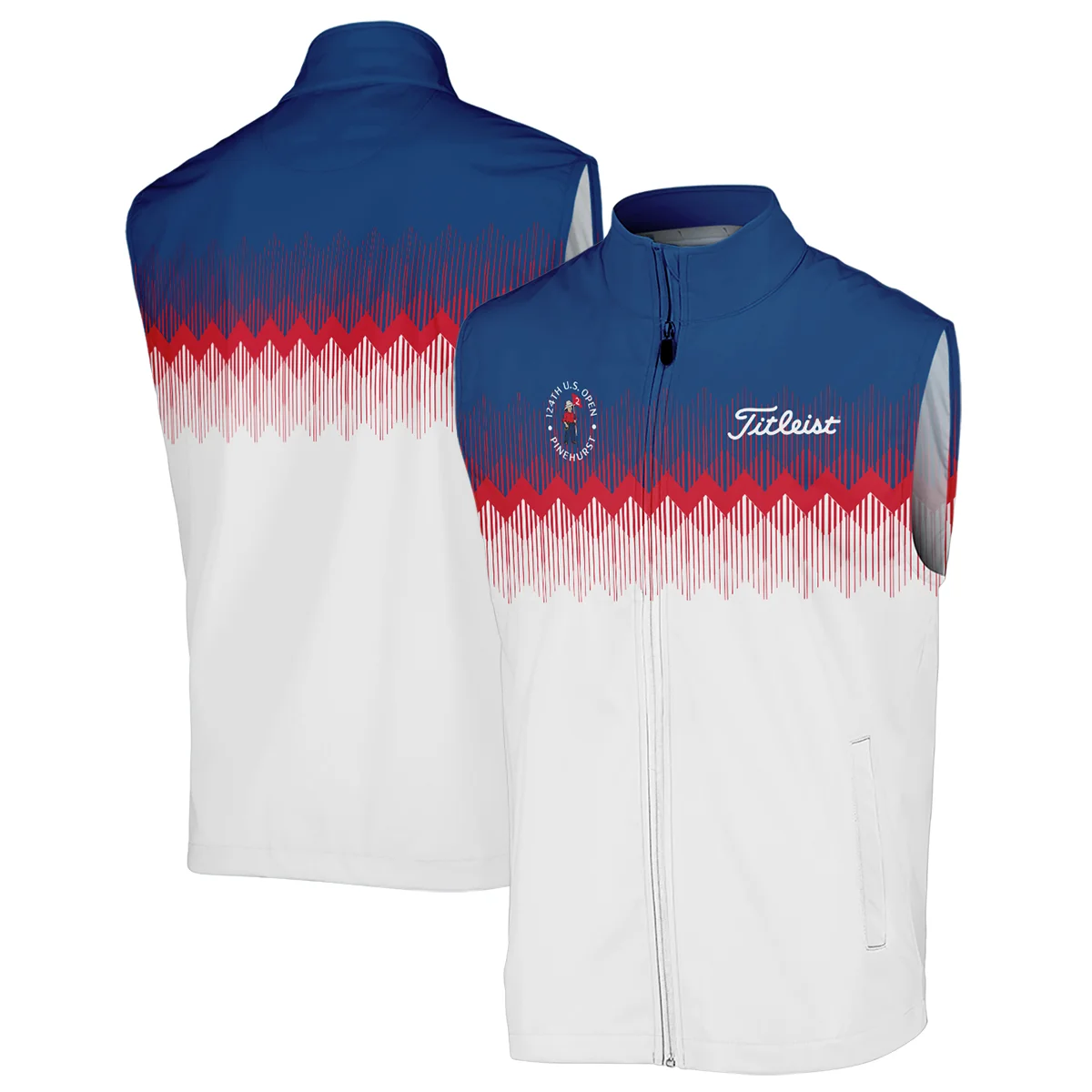 Titleist 124th U.S. Open Pinehurst Zipper Polo Shirt Blue Red Fabric Pattern Golf Zipper Polo Shirt For Men