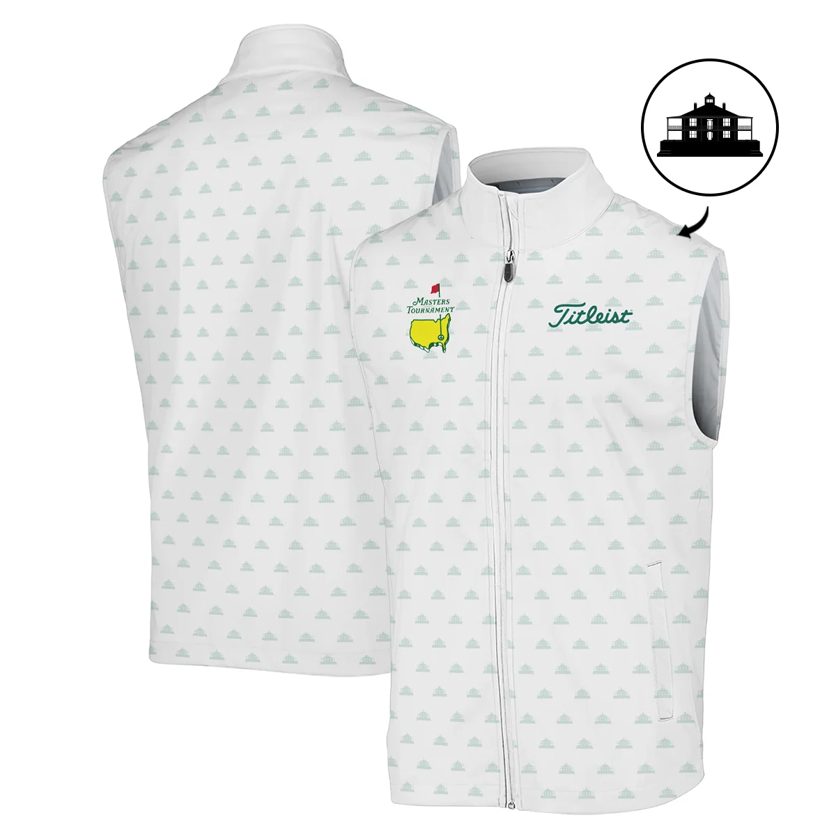 Masters Tournament Golf Sport Titleist Stand Colar Jacket Sports Cup Pattern White Green Stand Colar Jacket