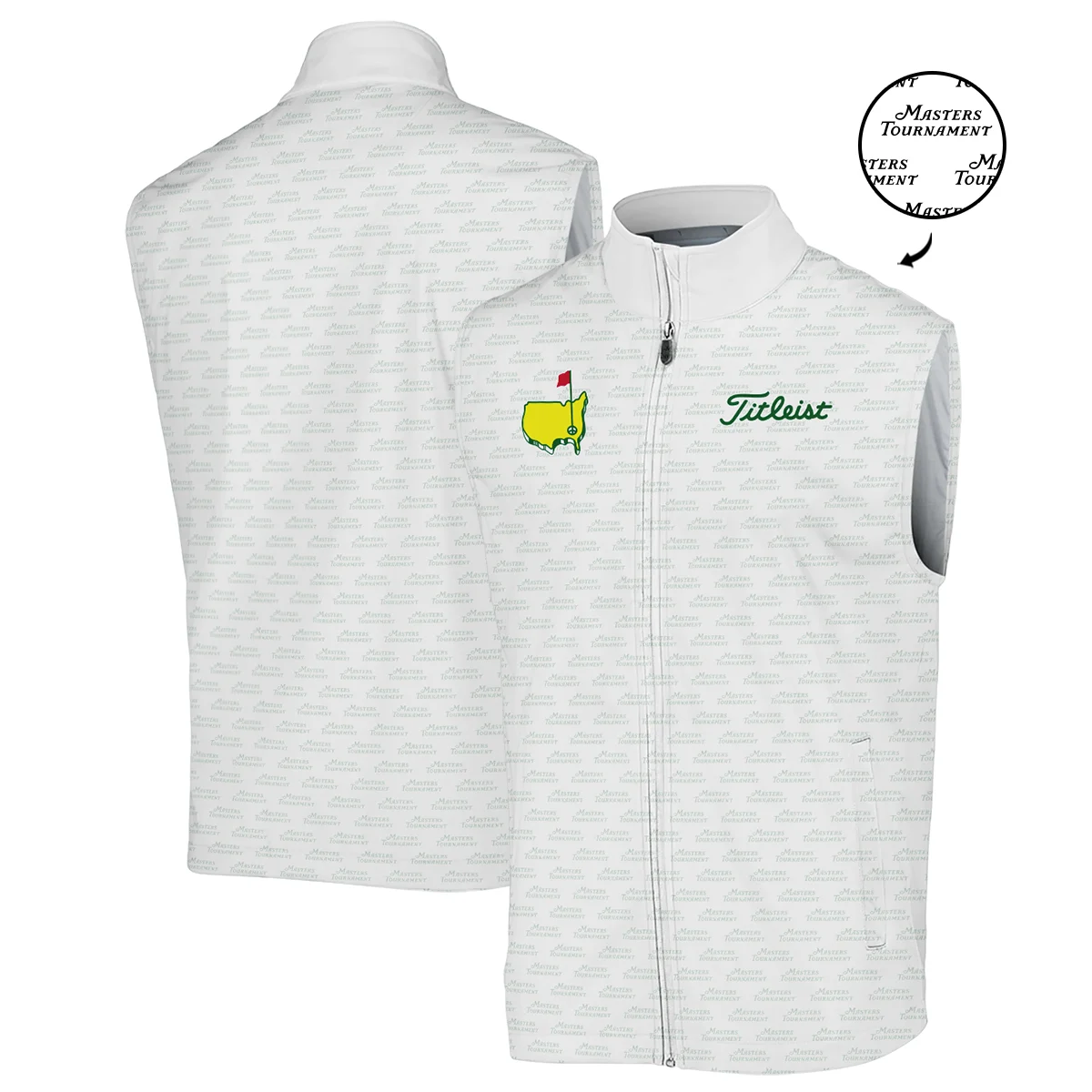 Masters Tournament Golf Titleist Sleeveless Jacket Logo Text Pattern White Green Golf Sports All Over Print Sleeveless Jacket