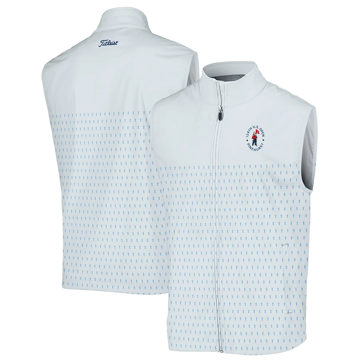 U.S Open Trophy Pattern Light Blue 124th U.S. Open Pinehurst Titleist Long Polo Shirt Style Classic Long Polo Shirt For Men
