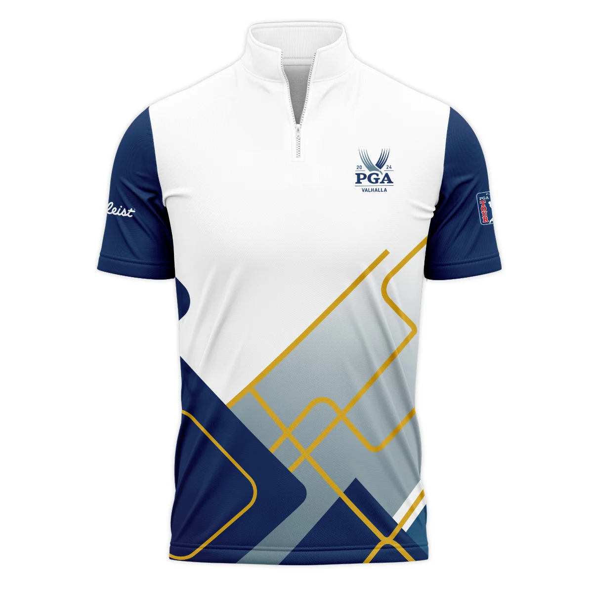 2024 PGA Championship Valhalla Blue White Yellow Line Titleist Zipper Polo Shirt Style Classic