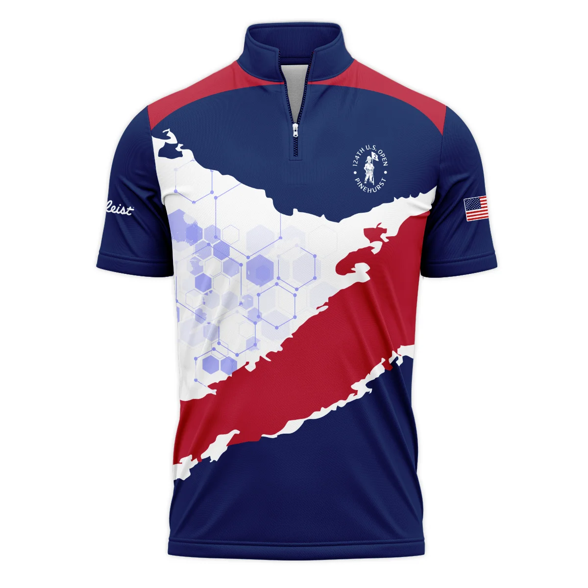 Titleist 124th U.S. Open Pinehurst Red Dark Blue White Abstract Background Polo Shirt Style Classic