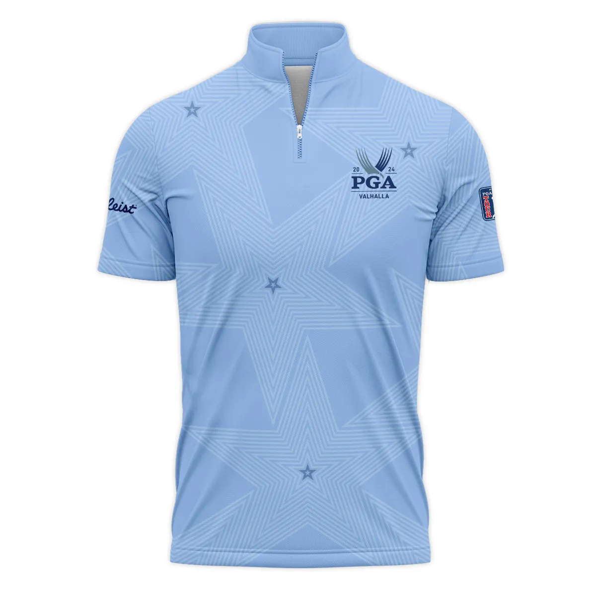 Golf Blue Color Star Pattern 2024 PGA Championship Valhalla Titlest Style Classic, Short Sleeve Round Neck Polo Shirt