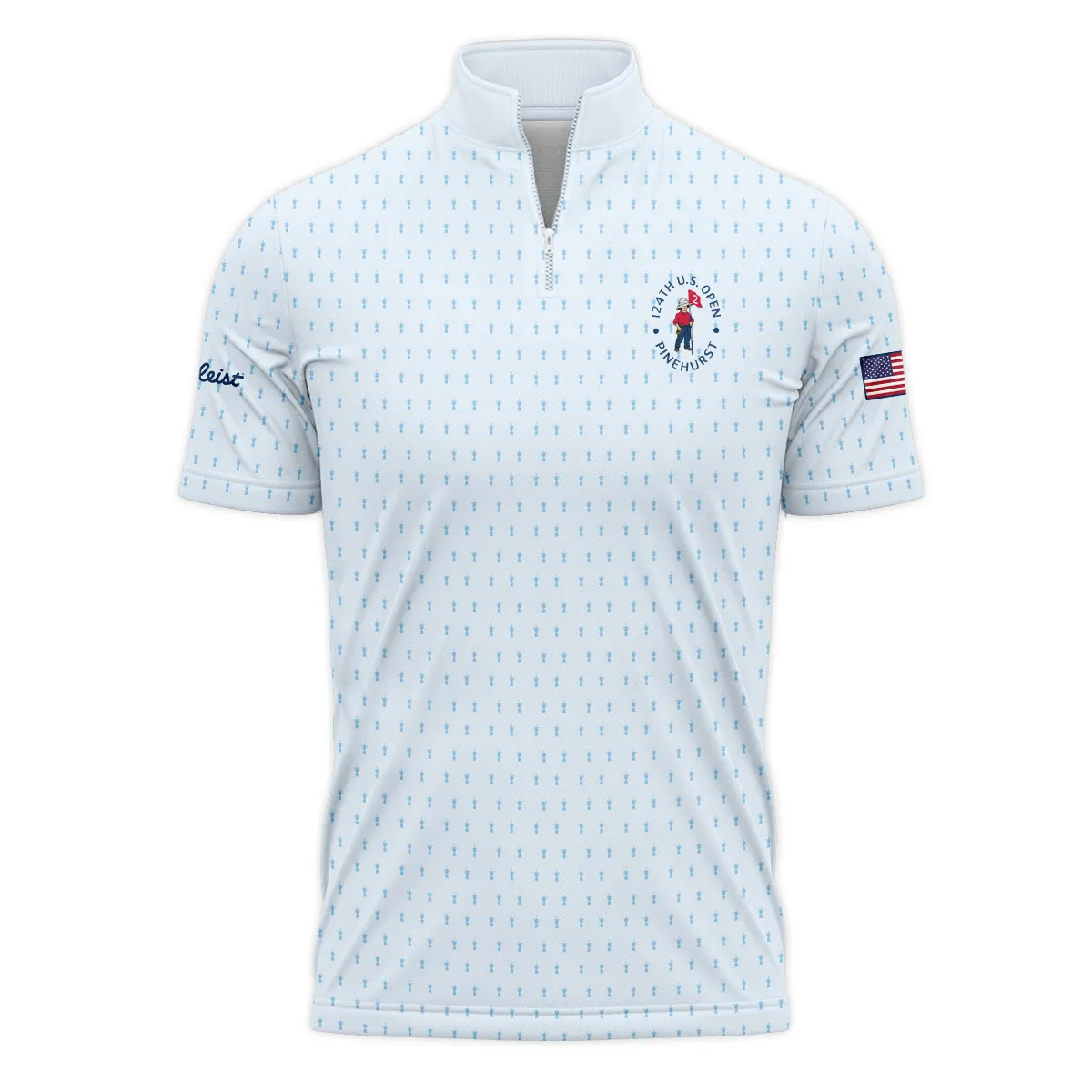 Golf Pattern Light Blue Cup 124th U.S. Open Pinehurst Titleist Style Classic, Short Sleeve Round Neck Polo Shirt