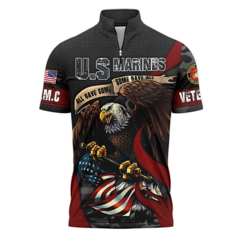 All Gave Some Some Gave All Veteran Eagle Flag U.S. Marine Corps Veterans All Over Prints Quarter-Zip Polo Shirt