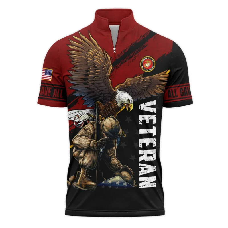 Veteran Eagle All Gave Some Some Gave All U.S. Marine Corps Veterans All Over Prints Quarter-Zip Polo Shirt