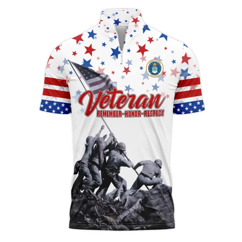 Veteran Memorial Day Remember Honor Respect U.S. Air Force Veterans All Over Prints Quarter-Zip Polo Shirt