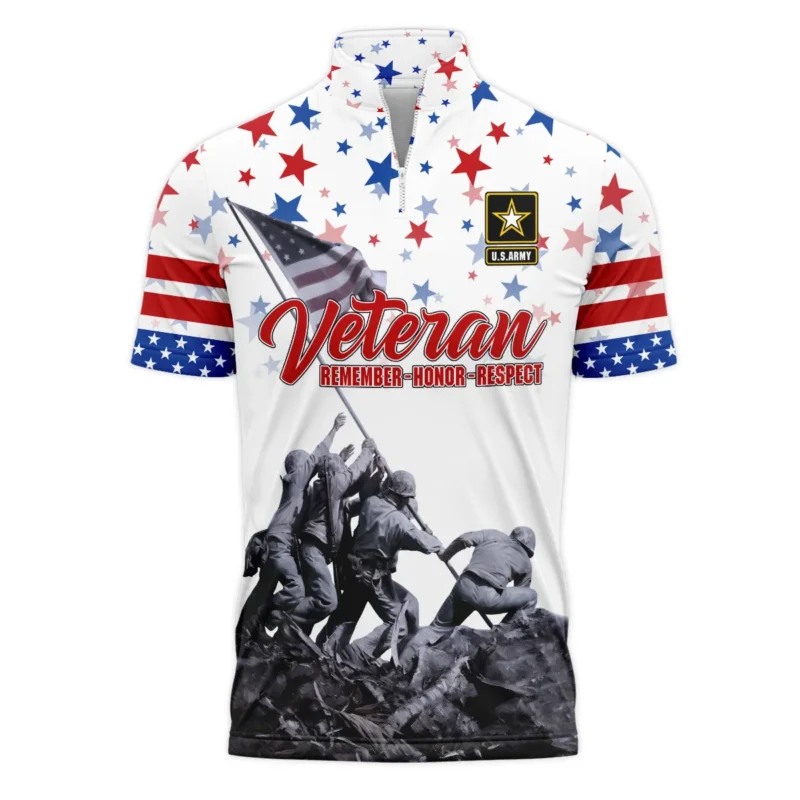 Veteran Memorial Day Remember Honor Respect U.S. Army Veterans All Over Prints Quarter-Zip Polo Shirt