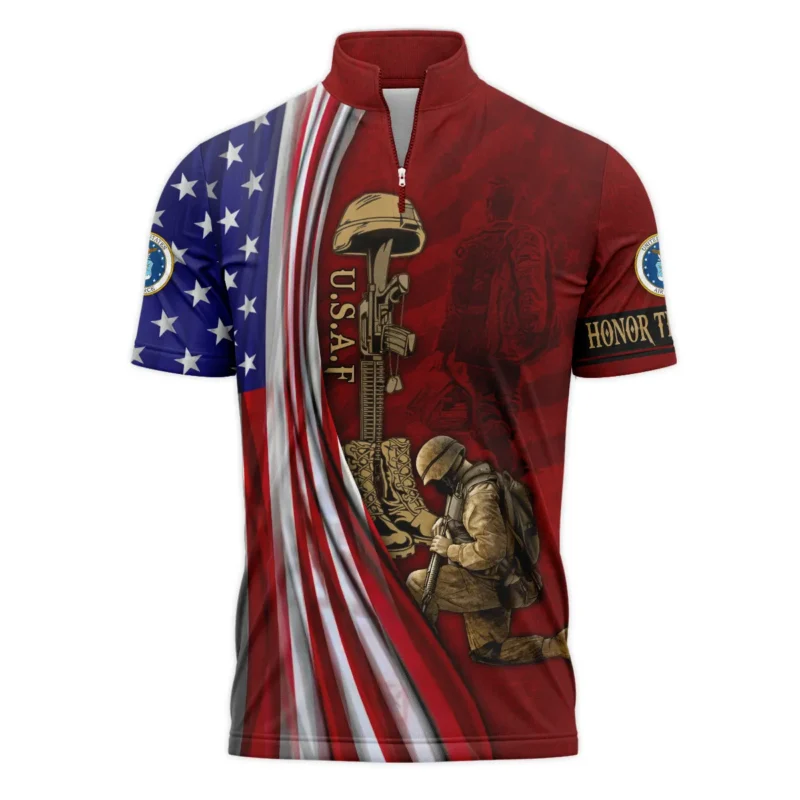 Veteran Us Flag Honor The Fallen U.S. Air Force Veterans All Over Prints Quarter-Zip Polo Shirt