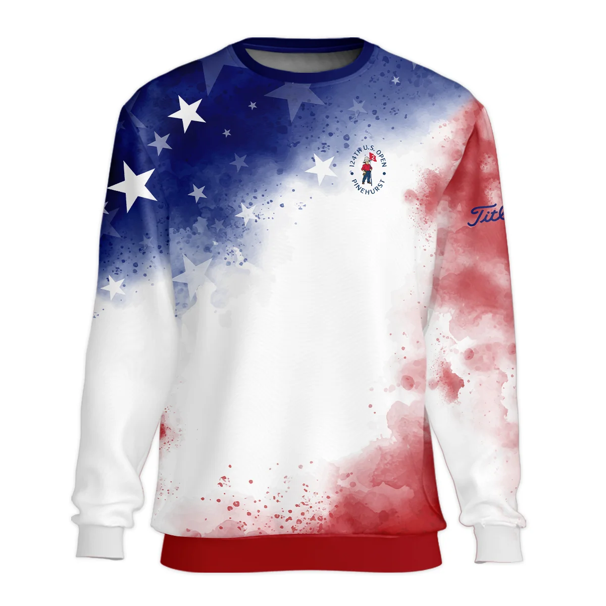 124th U.S. Open Pinehurst Titleist Blue Red Watercolor Star White Backgound Unisex Sweatshirt Style Classic Sweatshirt