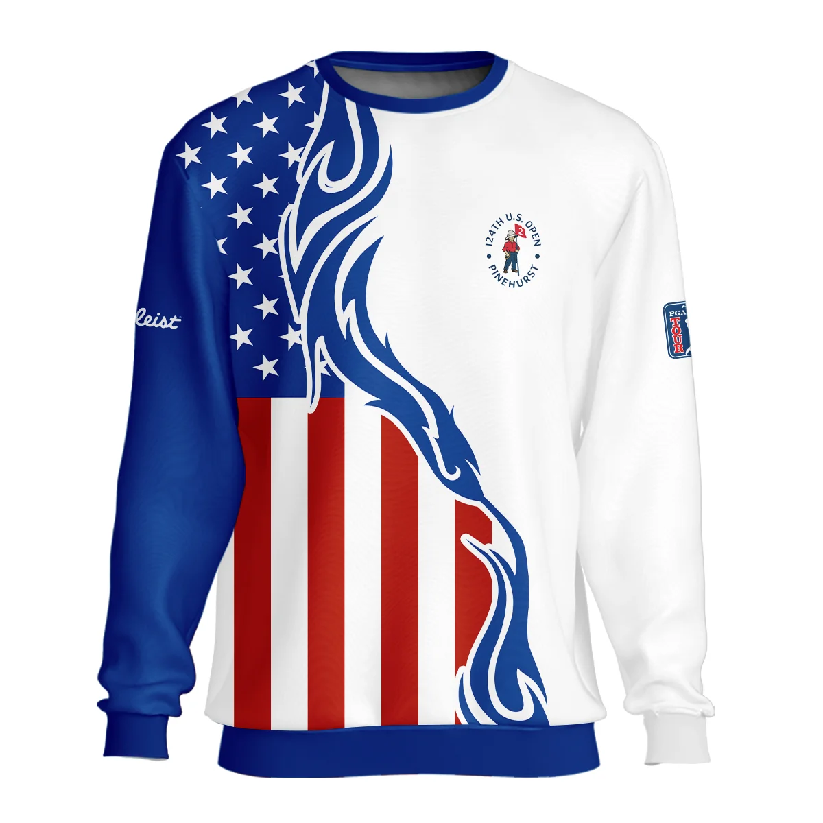Golf Sport Titleist 124th U.S. Open Pinehurst Sleeveless Jacket USA Flag Pattern Blue White All Over Print Sleeveless Jacket