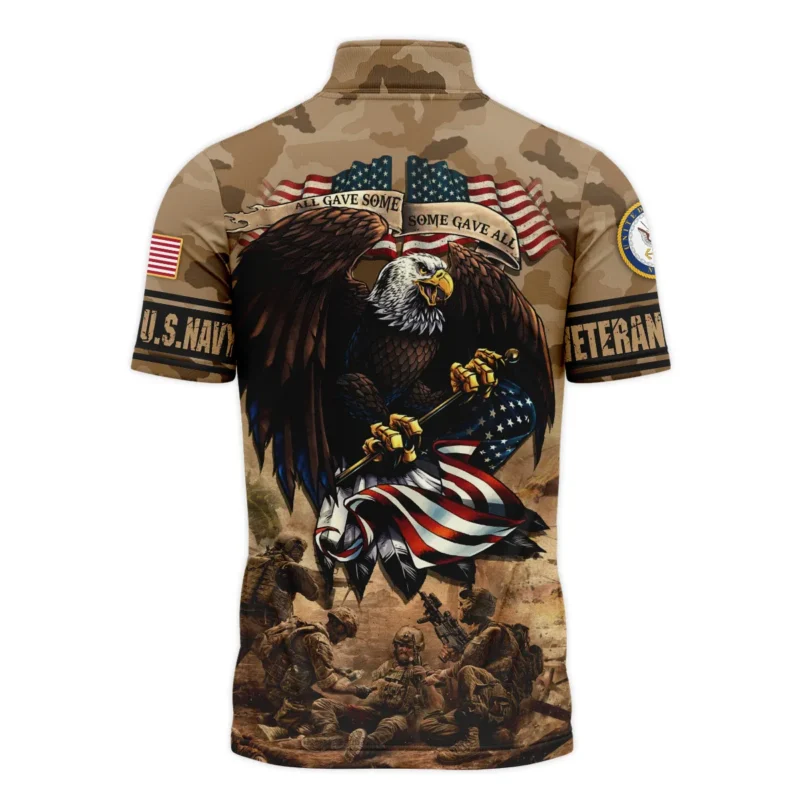 Veteran Camo Eagle All Gave Some Some Gave All U.S. Navy Veterans All Over Prints Quarter-Zip Polo Shirt