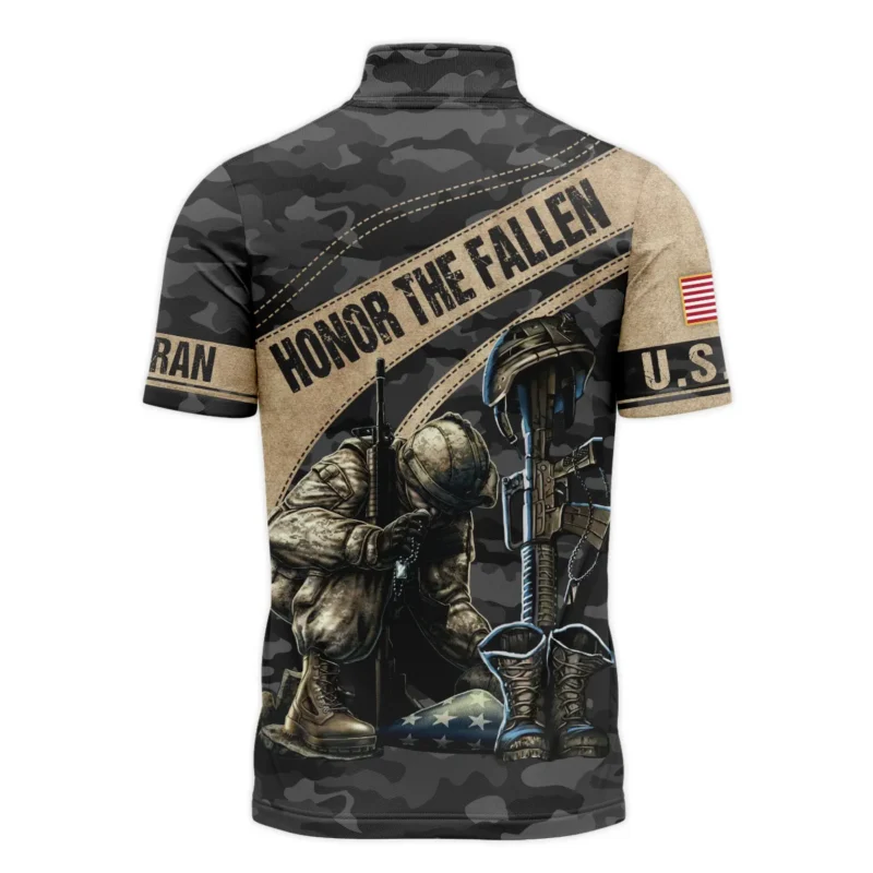 Veteran Camo Honor The Fallen U.S. Marine Corps Veterans All Over Prints Quarter-Zip Polo Shirt