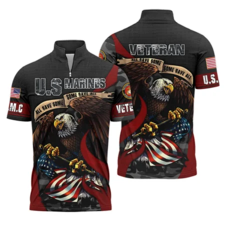 All Gave Some Some Gave All Veteran Eagle Flag U.S. Marine Corps Veterans All Over Prints Quarter-Zip Polo Shirt