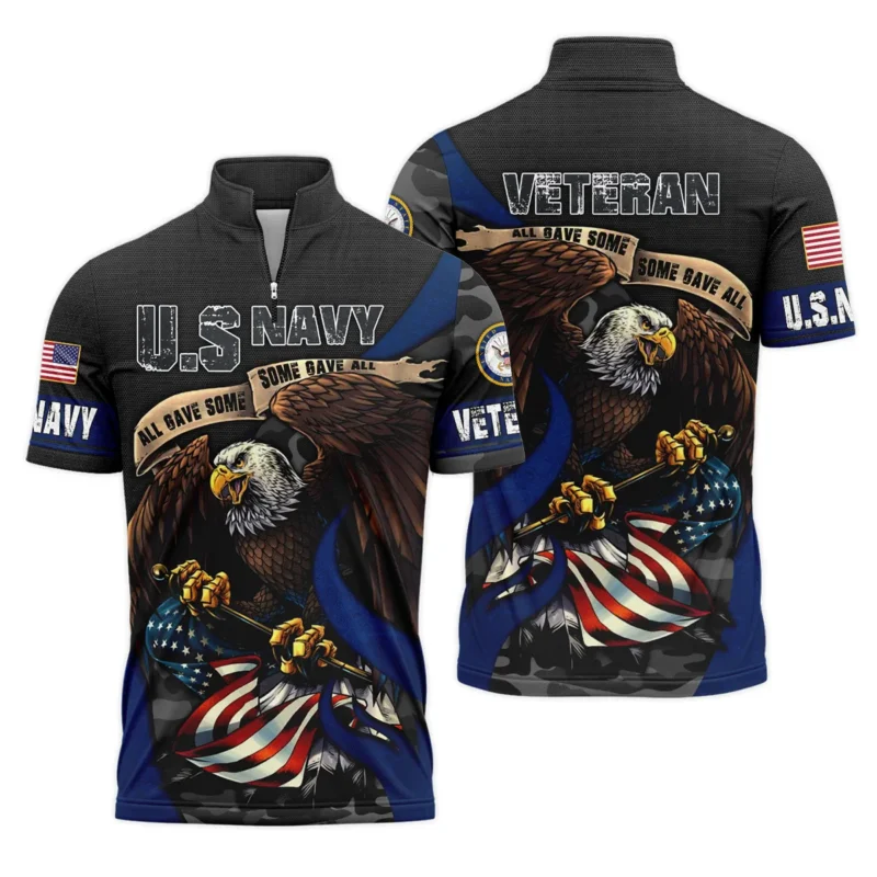 All Gave Some Some Gave All Veteran Eagle Flag U.S. Navy Veterans All Over Prints Quarter-Zip Polo Shirt