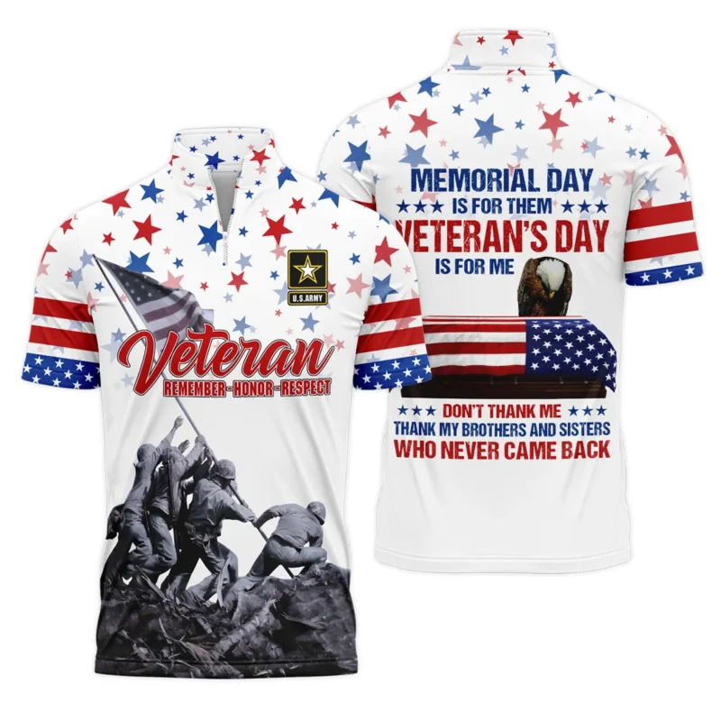 Veteran Memorial Day Remember Honor Respect U.S. Army Veterans All Over Prints Quarter-Zip Polo Shirt