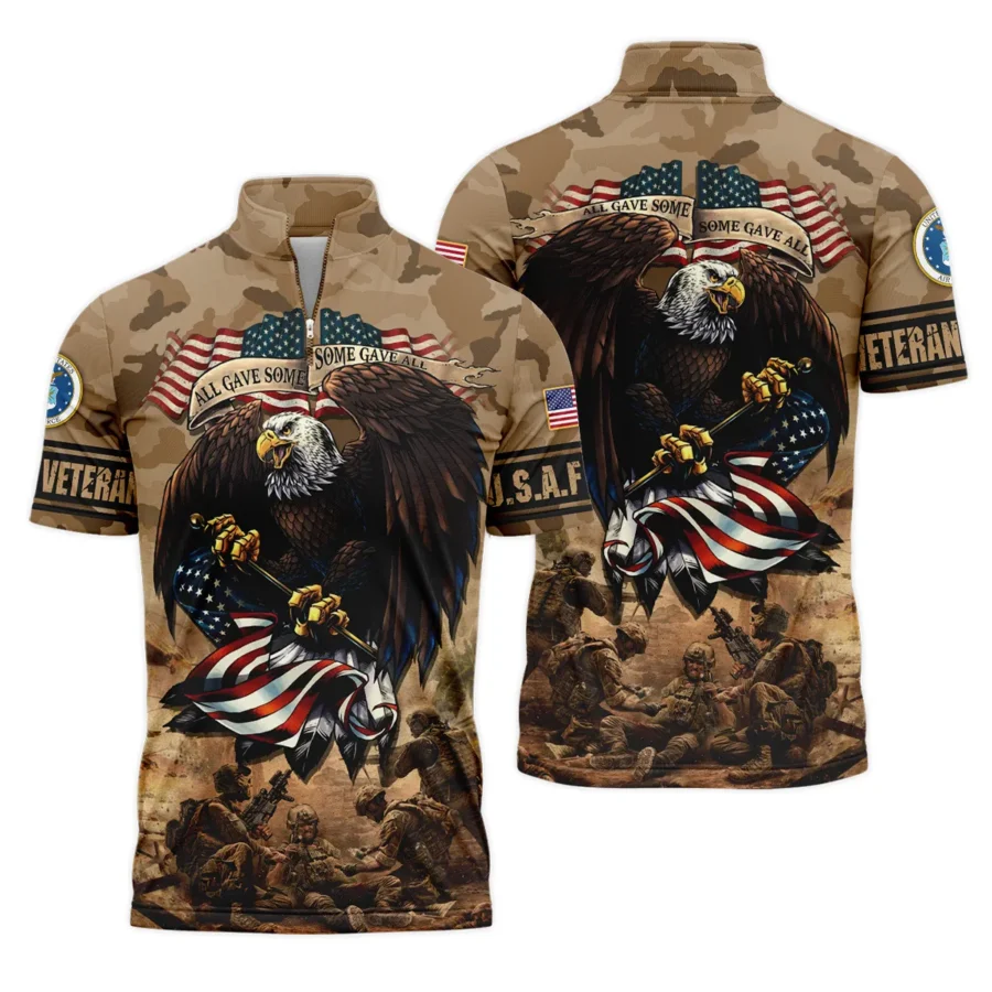 Veteran Camo Eagle All Gave Some Some Gave All U.S. Air Force Veterans All Over Prints Quarter-Zip Polo Shirt