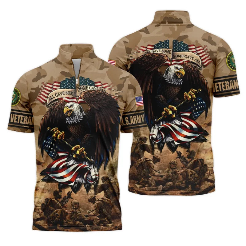 Veteran Camo Eagle All Gave Some Some Gave All U.S. Army Veterans All Over Prints Quarter-Zip Polo Shirt