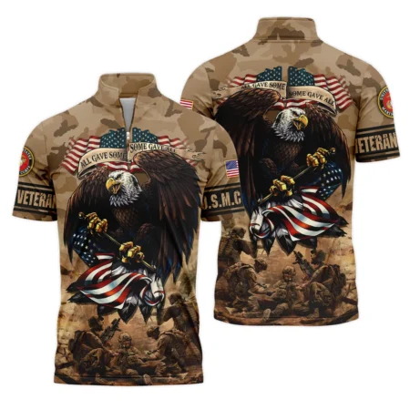 Veteran Camo Eagle All Gave Some Some Gave All U.S. Marine Corps Veterans All Over Prints Quarter-Zip Polo Shirt